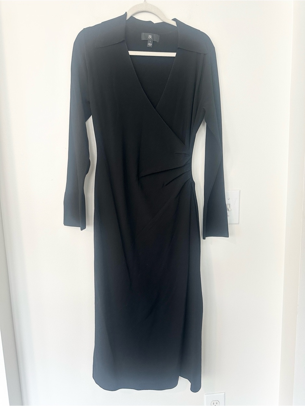 Banana Republic Black Faux Wrap Midi Dress L